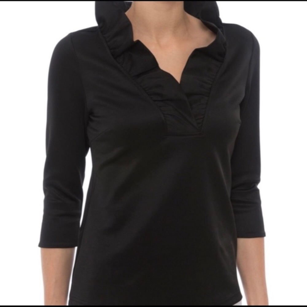 Gretchen Scott ruffled shirt!! Black with hot pink lining! Super cute!